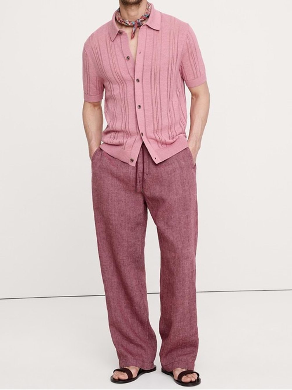 New Banana Republic Relaxed Linen Pull-On Beach Pant Plum/Wine Size Large NWT